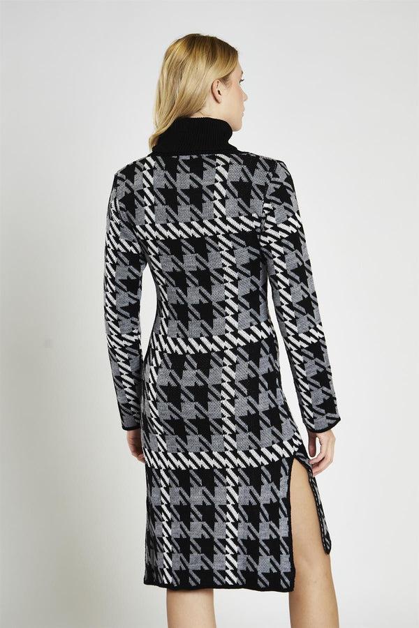 Glamorous Mono Tartan-Check Roll-Neck Jumper Midi-Dress