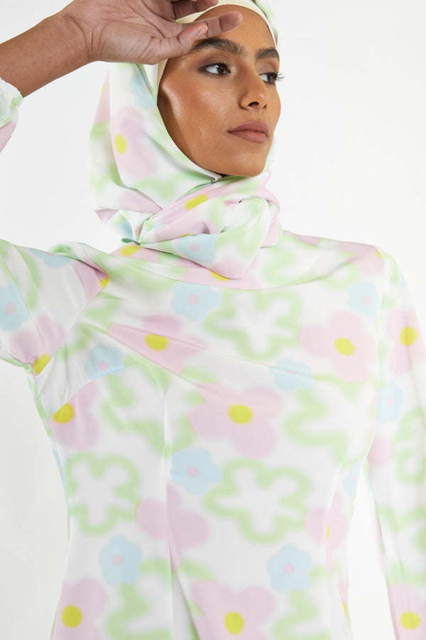 Glamorous Multi Blurred Floral Long-Sleeve Midi-Dress