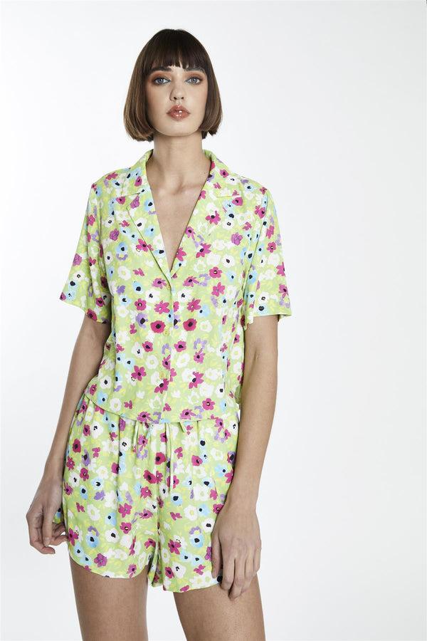 Glamorous Multi Green Floral Loose High-Waisted-Shorts