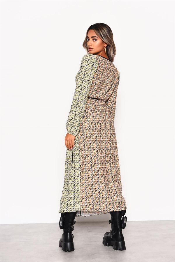 Glamorous Multi Orange-Yellow Ditsy Wrap Midi-Dress