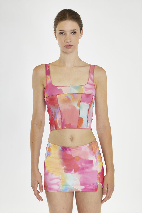 Glamorous Multi-Watercolour Flower Exposed Seam Crop-Top