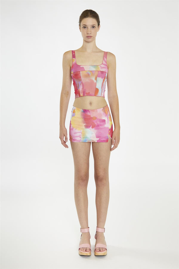 glamorous Multi-Watercolour Flower Exposed Seam Crop-Top