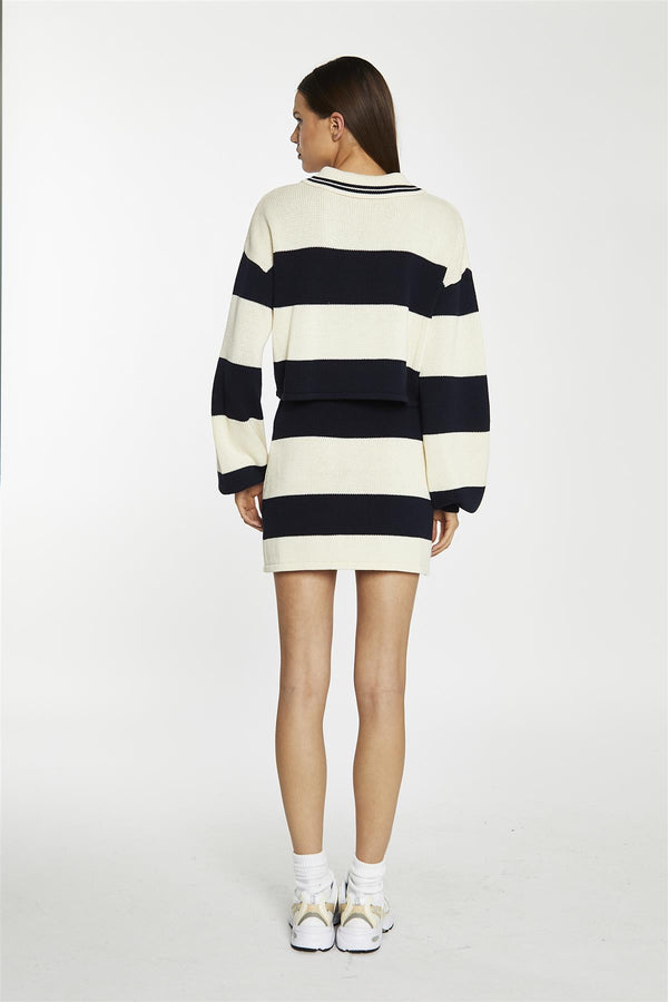 Glamorous Navy-Cream Stripe Bodycon Knitted Mini-Skirt