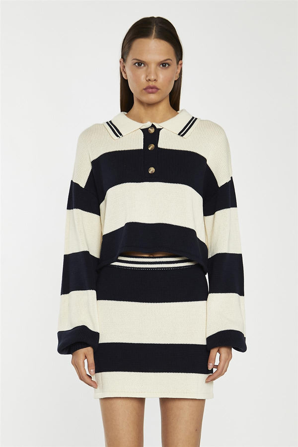 Glamorous Navy-Cream Stripe Bodycon Knitted Mini-Skirt