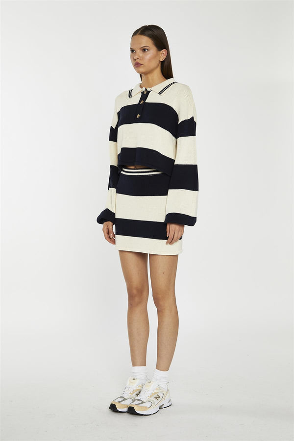 Glamorous Navy-Cream Stripe Bodycon Knitted Mini-Skirt