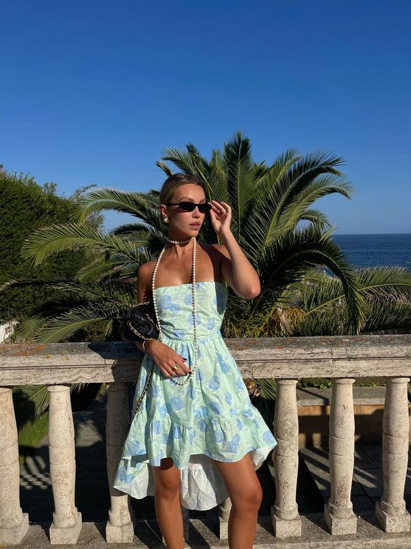 Glamorous Niamh Strapless Hi-Low Dress -Mint-Blue Floral