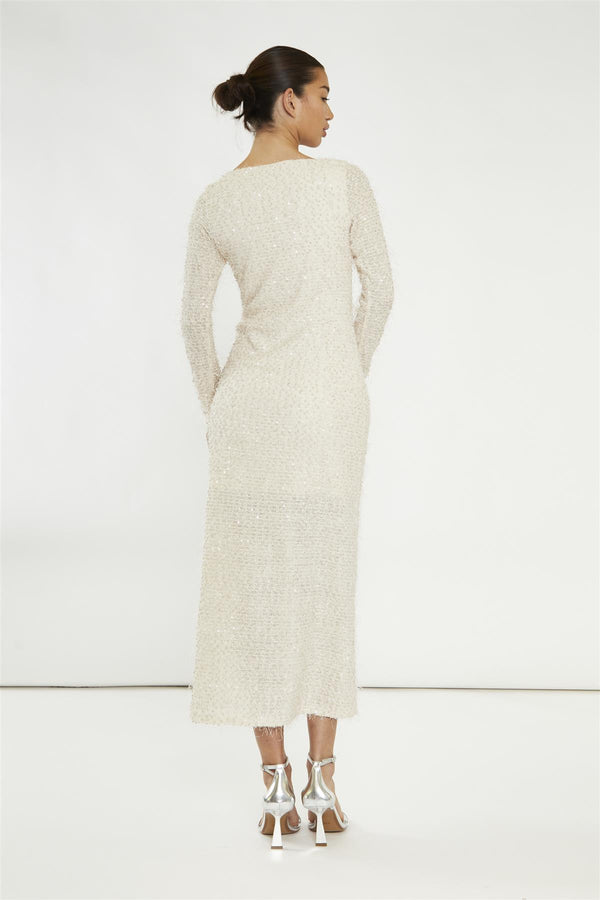 Glamorous Nude Textured-Sequin Square-Neck Midaxi-Dress