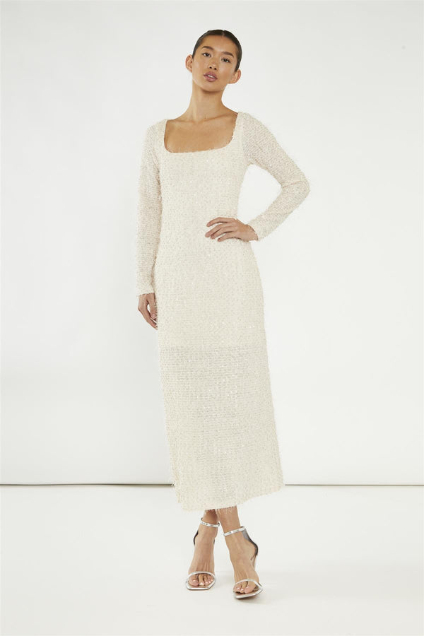 Glamorous Nude Textured-Sequin Square-Neck Midaxi-Dress