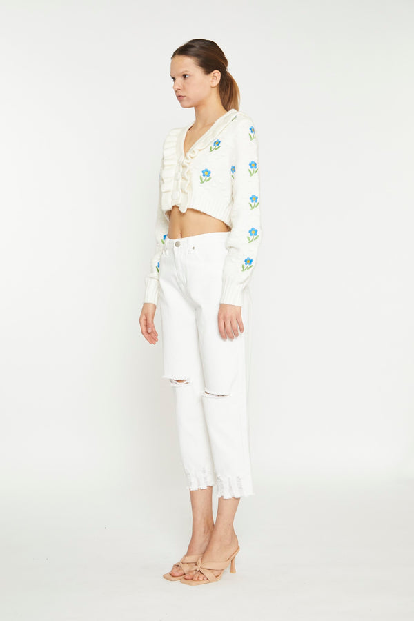 Glamorous Off White High Waist Distressed Straight Leg Jeans