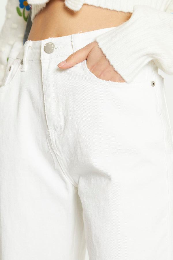 Glamorous Off White High Waist Distressed Straight Leg Jeans