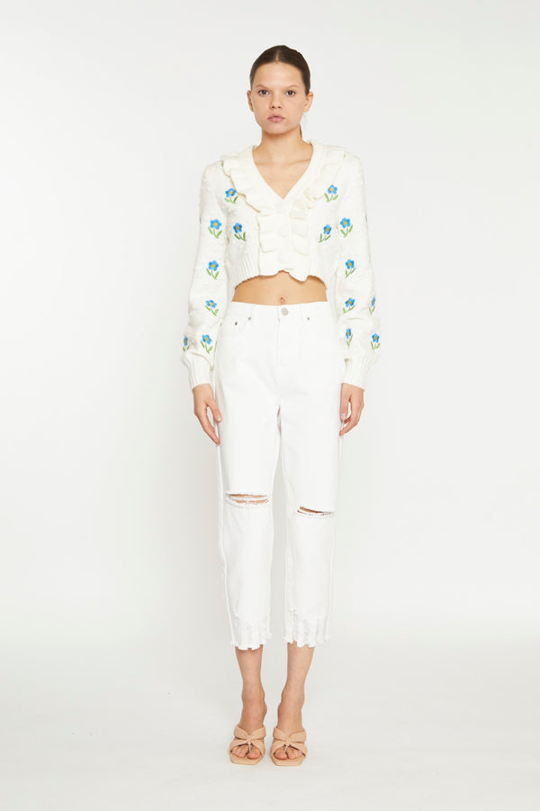 glamorous Off White High Waist Distressed Straight Leg Jeans