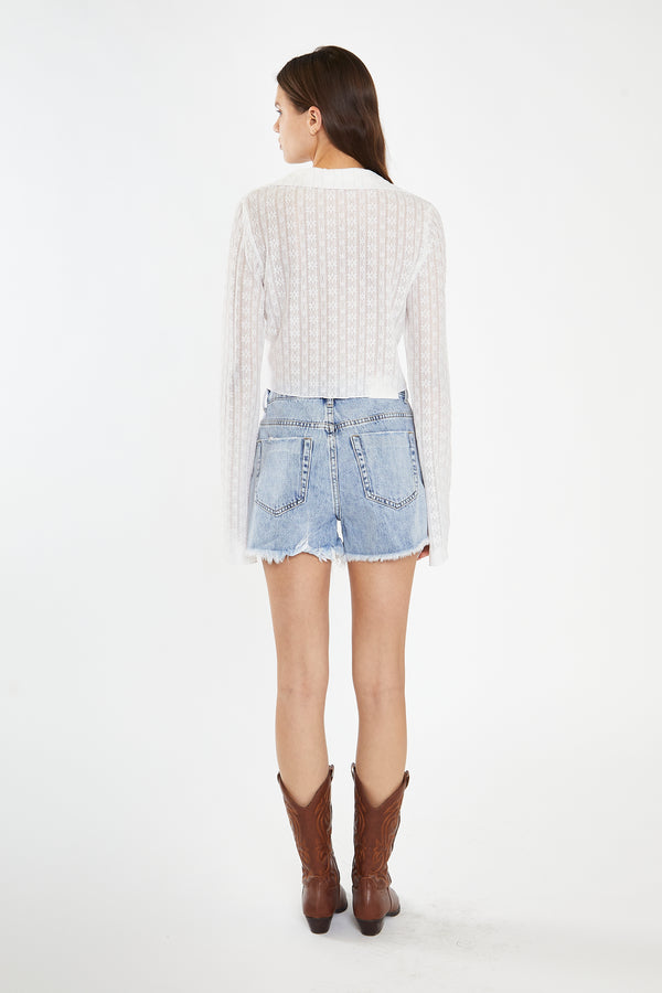 Glamorous Off-White Lace Button-Through Asymmetrical-Top
