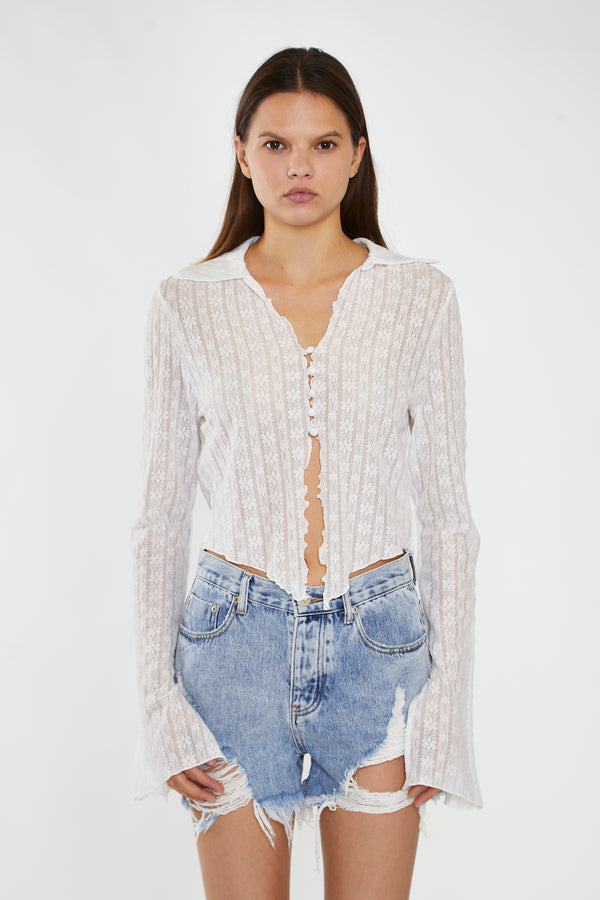 Glamorous Off-White Lace Button-Through Asymmetrical-Top