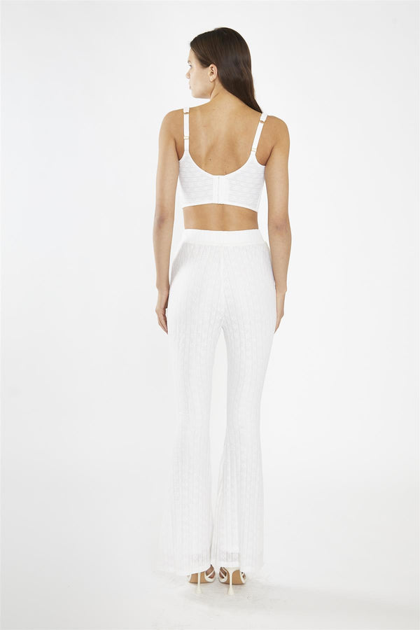 Glamorous Off-White Lace High Waisted Flared Trousers