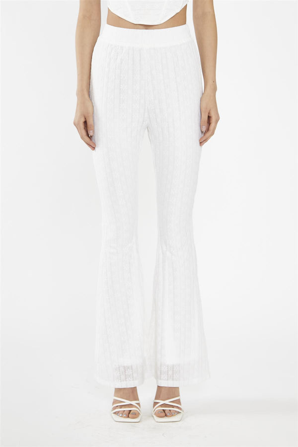 Glamorous Off-White Lace High Waisted Flared Trousers