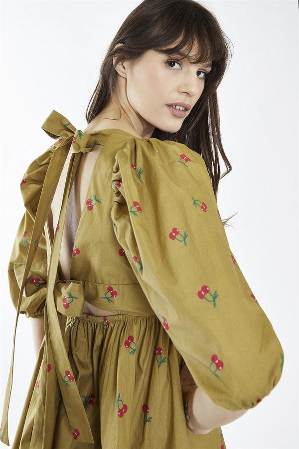 Glamorous Oliver-Cherry Print Square-Neck Mini-Dress