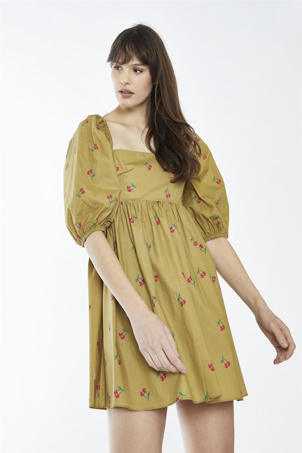 Glamorous Oliver-Cherry Print Square-Neck Mini-Dress