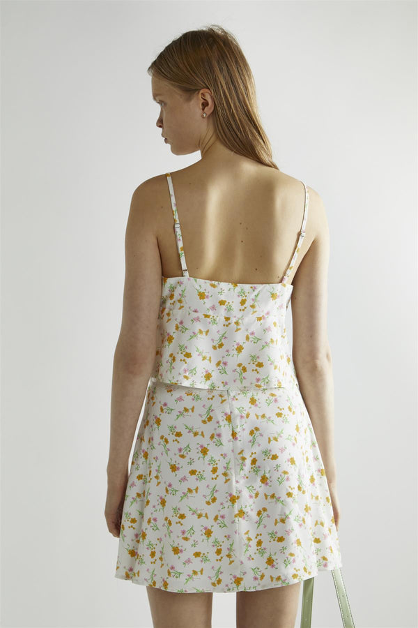 Glamorous Orange-Pink Spring-Floral A-Line Mini-Skirt