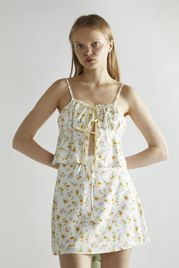 Glamorous Orange-Pink Spring-Floral A-Line Mini-Skirt