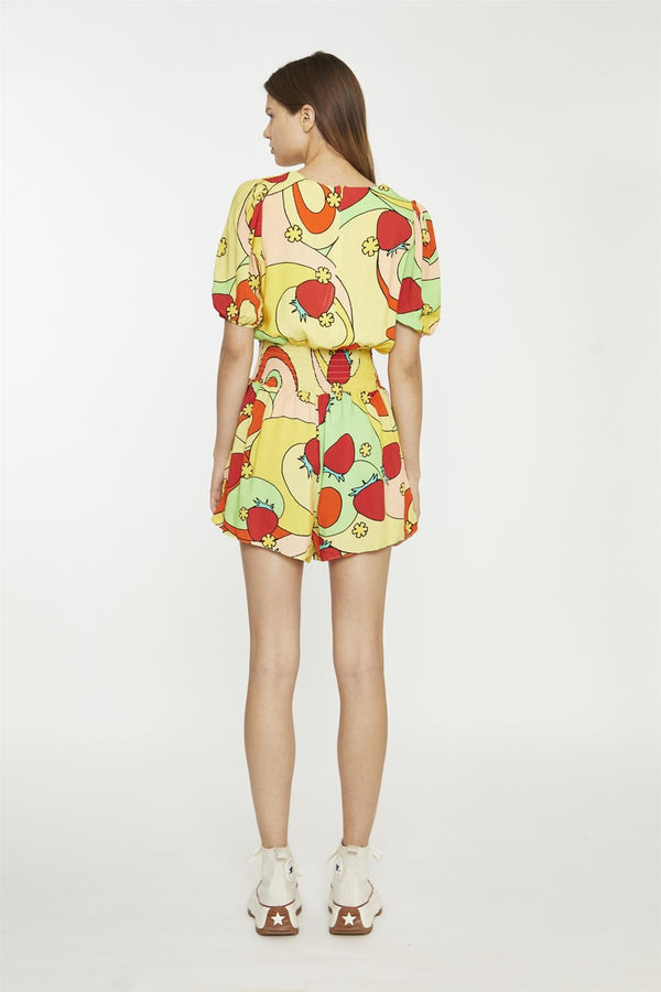 Glamorous Orange-Swirl Strawberry Shirred Waist Loose-Playsuit