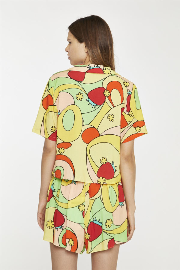 Glamorous Orange-Swirl Strawberry Smocked-Waist Loose-Fit-Shorts