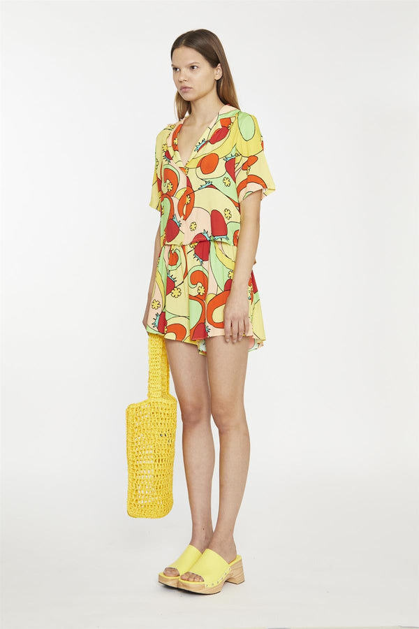 Glamorous Orange-Swirl Strawberry Smocked-Waist Loose-Fit-Shorts