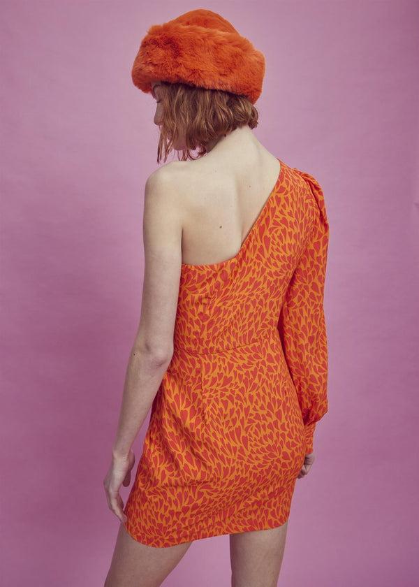 Glamorous Paige One Shoulder Mini-Dress -Orange/Red Heart