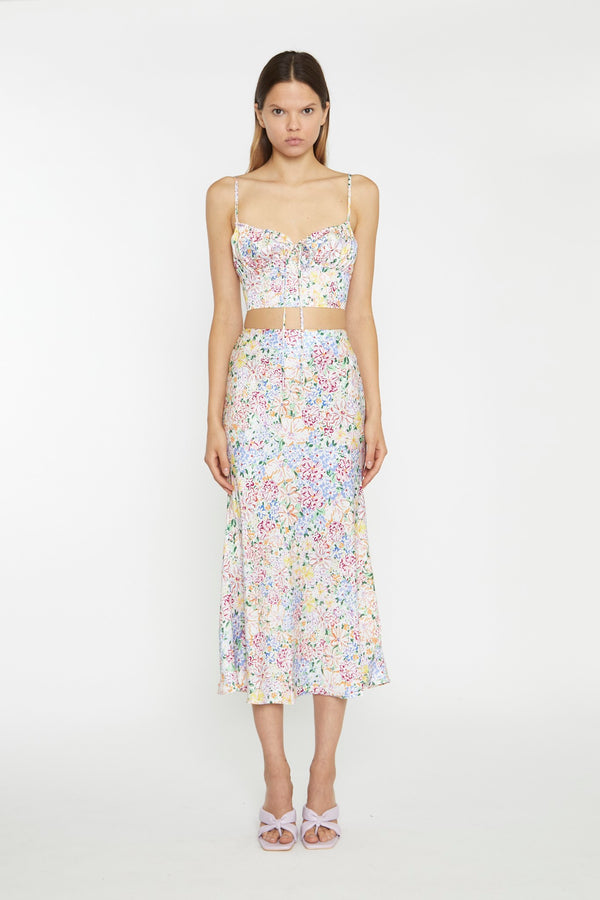 Glamorous Painted Multi-Floral Ruched Bust Cup Crop-Top