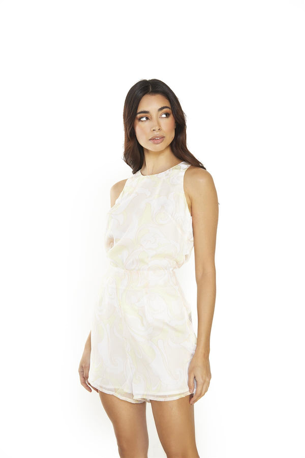 glamorous Pastel-Swirl-Abstract High-Waisted Shorts