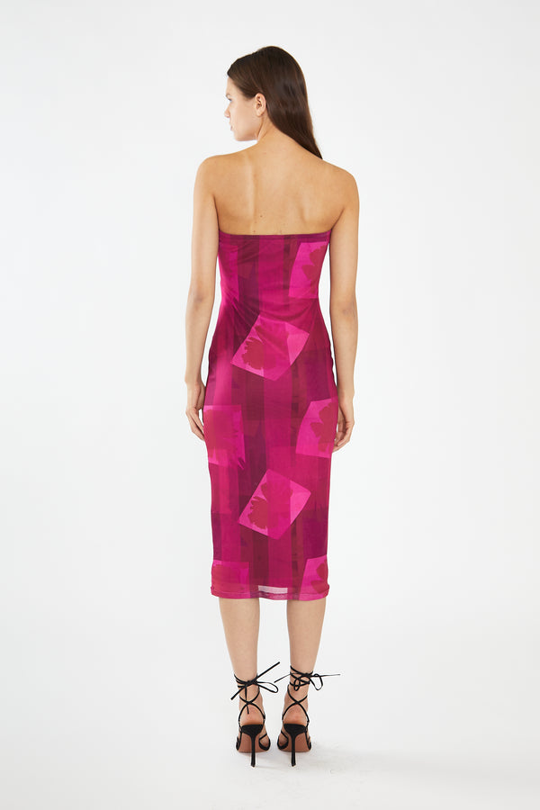 Glamorous Pink-Block Mesh Bandeau Bodycon Midaxi-Dress