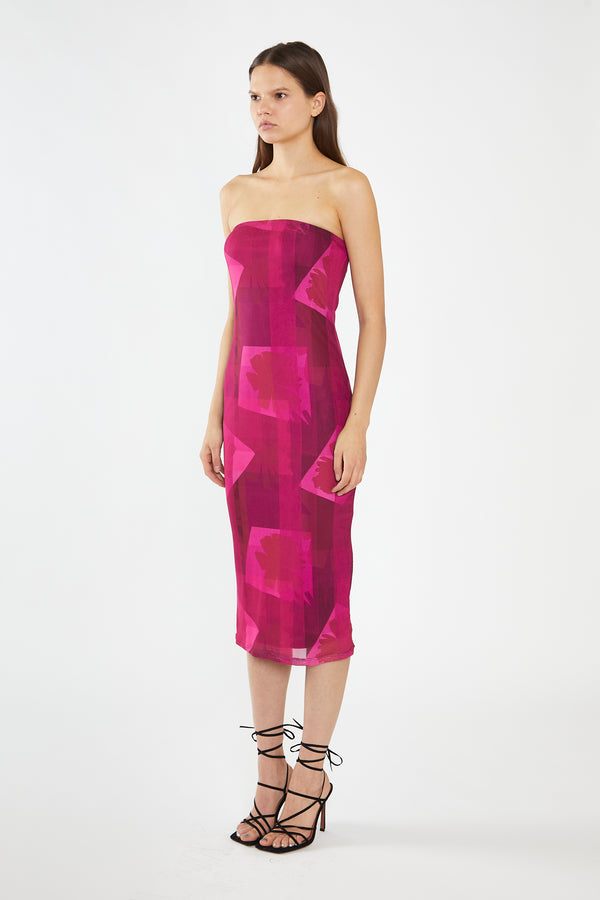 Glamorous Pink-Block Mesh Bandeau Bodycon Midaxi-Dress