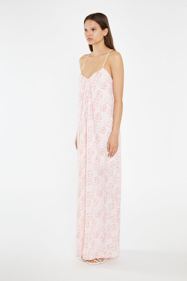 Glamorous Pink Painted-Daisy Loose-Fit Lace-Up Jumpsuit