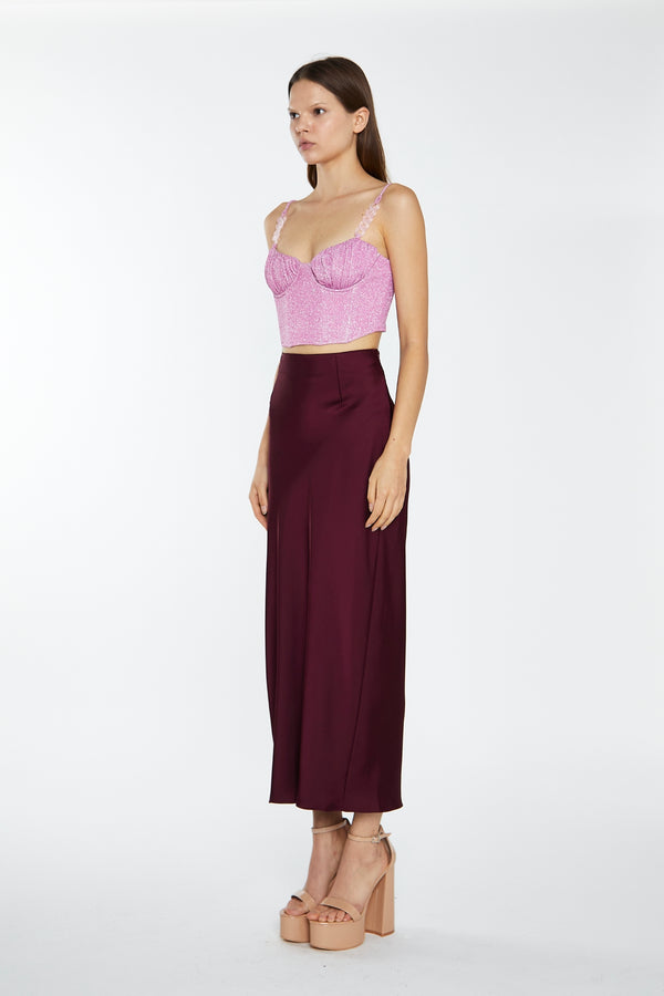 Glamorous Pink Silver-Glitter Chain-Strap Corset Crop-Top