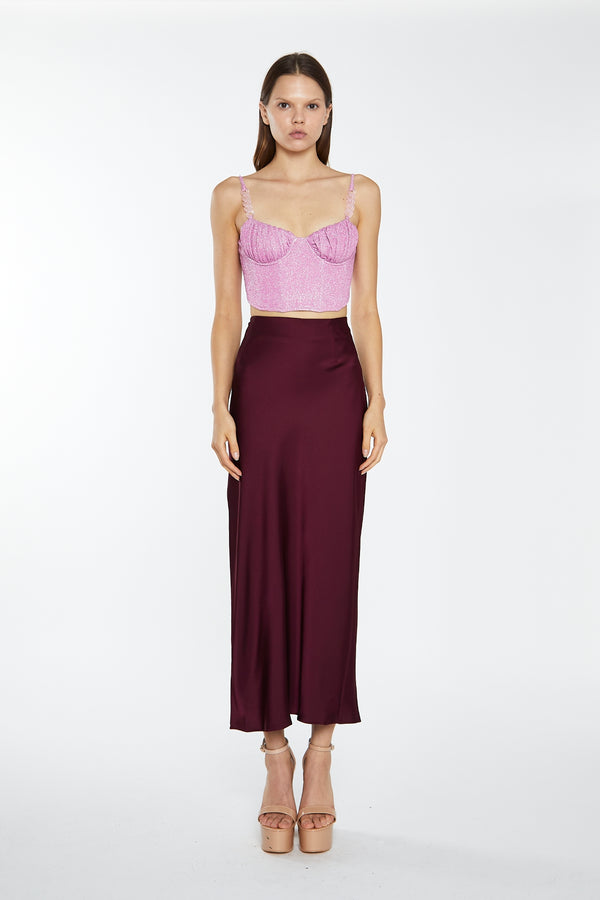 glamorous Pink Silver-Glitter Chain-Strap Corset Crop-Top