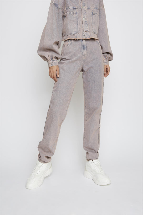 Glamorous Pink-Tint Straight-Leg High-Waisted Jeans