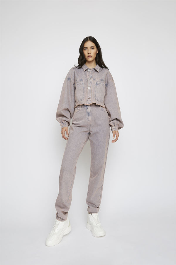 glamorous Pink-Tint Straight-Leg High-Waisted Jeans