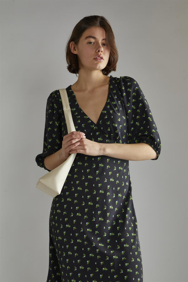 Glamorous Pink Vintage Bud-Floral V-neck Tea Midi-Dress