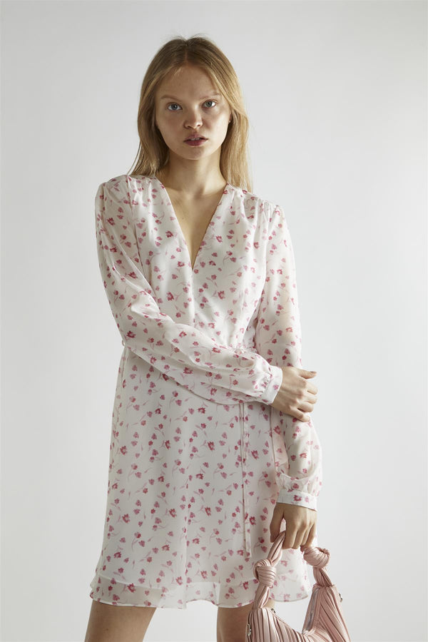 Glamorous Pink Watercolour-Floral V-Neck Mini-Dress