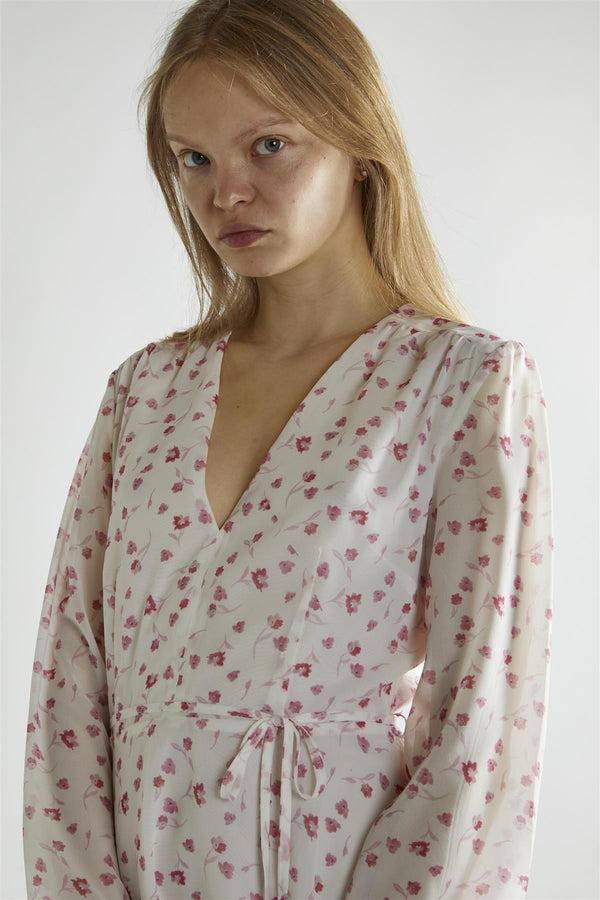 Glamorous Pink Watercolour-Floral V-Neck Mini-Dress