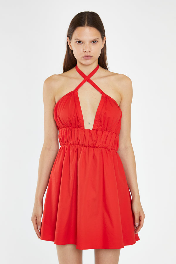 Glamorous Poppy-Red Cross Over Halterneck Mini-Dress
