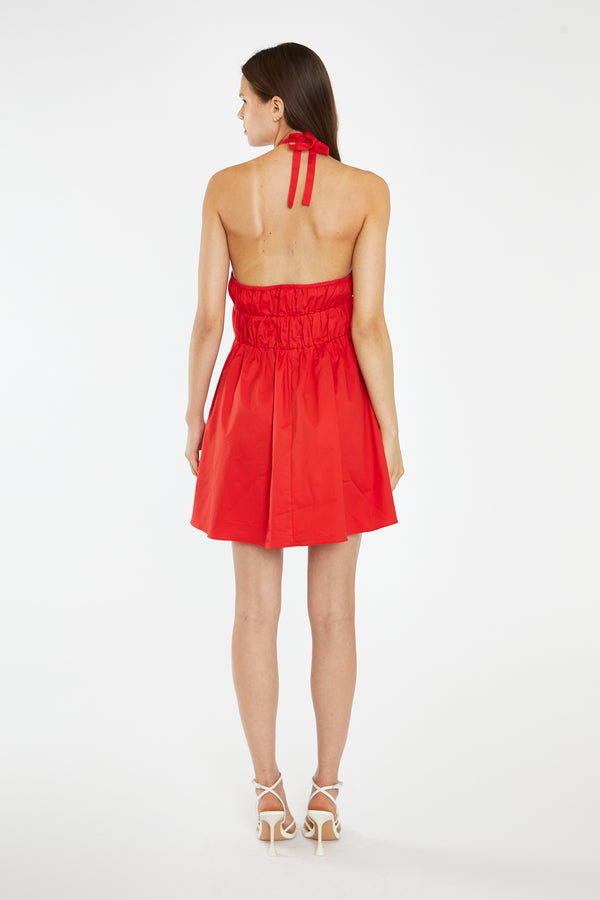 Glamorous Poppy-Red Cross Over Halterneck Mini-Dress