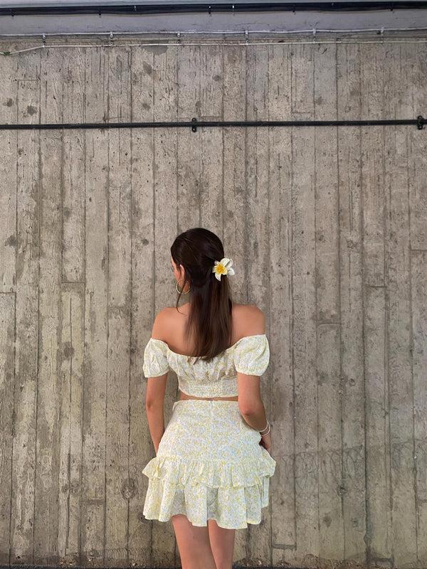 Glamorous Quinn Co-ord Gathered Bandeau Crop-Top -Pale-Yellow Ditsy