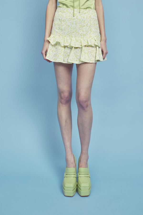 Glamorous Quinn Co-ord Tiered Ruffle Mini-Skirt -Pale-Yellow Ditsy