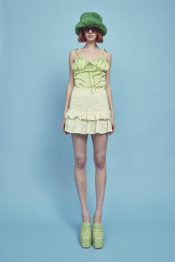 Glamorous Quinn Co-ord Tiered Ruffle Mini-Skirt -Pale-Yellow Ditsy