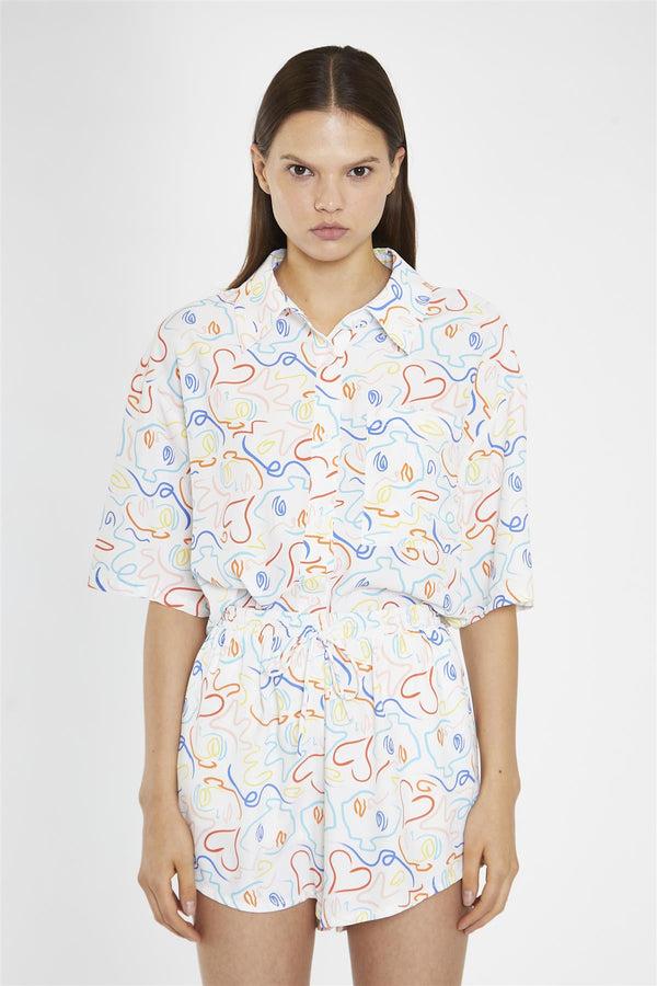 Glamorous Rainbow-Face Print Loose-Fit High Waisted-Shorts