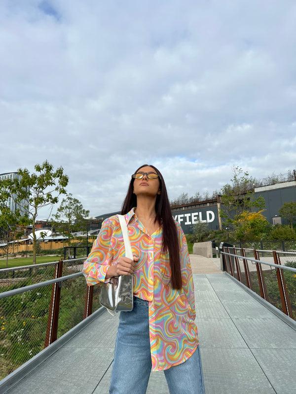 Glamorous Rainbow Swirl Button-Front Long Sleeve -shirt