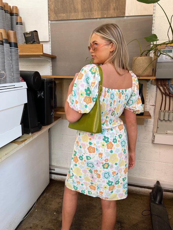 Glamorous Retro Spring-Floral Bust Detail Mini-Dress