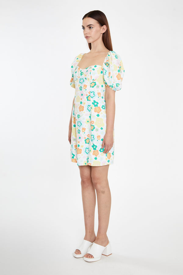 Glamorous Retro Spring-Floral Bust Detail Mini-Dress