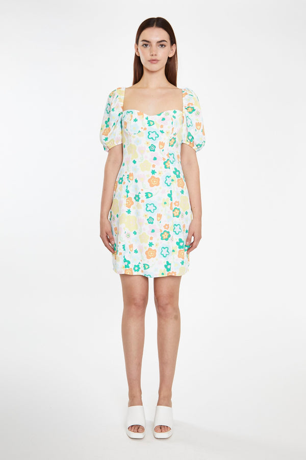 Glamorous Retro Spring-Floral Bust Detail Mini-Dress