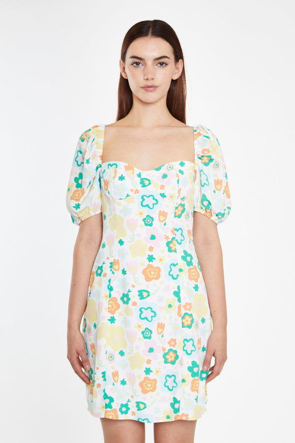 glamorous Retro Spring-Floral Bust Detail Mini-Dress